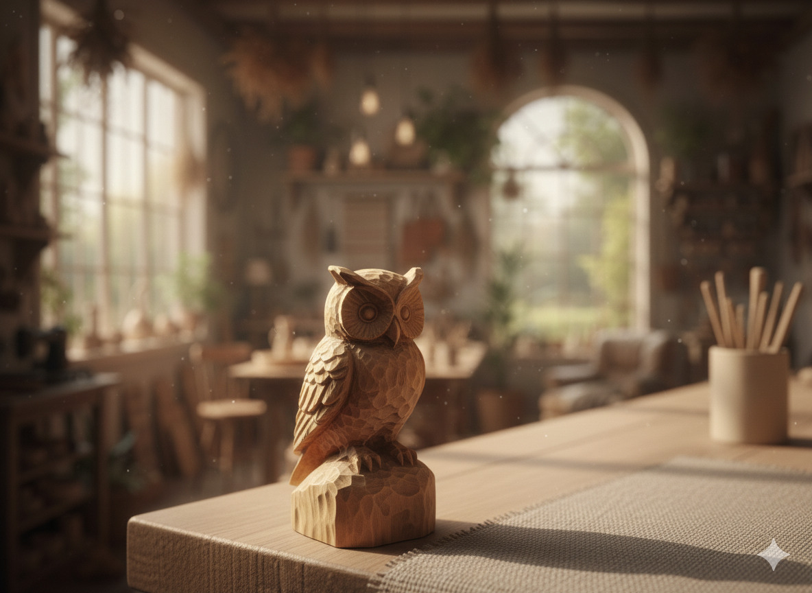 Wooden carving of a bird